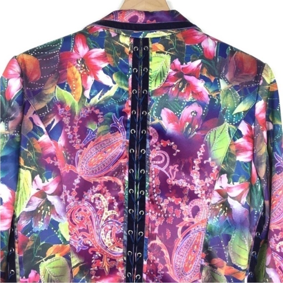 BOHO CHIC Jacket Ruffle Abstract Lace Up Rocker Western Rodeo Velour Size 12 - Picture 4 of 9